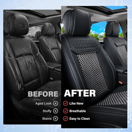 Coverado Leather Seat Covers for Car, Waterproof Car Seat Covers Full Set, 2 in 1 Conversions Car Seat Cover Protector Car Accessories Universal Fit for Most Cars SUVs and Trucks（Black&Gray