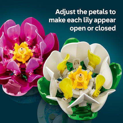LEGO Botanicals Water Lilies - Faux Flowers Set w/ 2 Artificial Potted Plants in Transparent Vases - DIY Kids' Beroom Decor - Gift for 9+ Year Old Girls & Adult Flower Lovers - 11511