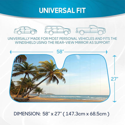 BDK AS- 601_AM Palm Tree Tropical Island Sunset Auto Windshield Sun Shade (for Car SUV Truck-Bubble Foil Folding Accordion) - AS-601__AM