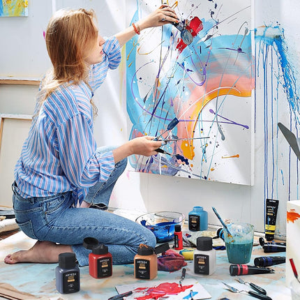 ARTEZA Acrylic Paint, A719 Pearl Electric Blue, 16.9 fl oz, 500ml Jar, Opaque, Quick-Drying, Acrylic Paints for Painting on Canvas