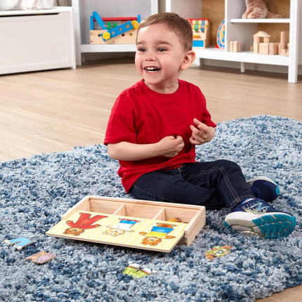Melissa & Doug 3770 Puzle de madera de familia de osos para vestir Mix 'n Match con estuche de almacenamiento (45 piezas)