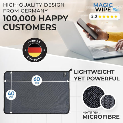 MAGIC WIPE® Bathroom Drying Cloth XXL - 40 x 60 cm Original All Purpose Microfibre Cleaning Cloth - Streak & Lint Free Cloth, Premium Quality Drying Towel for Bathrooms (2, Black)