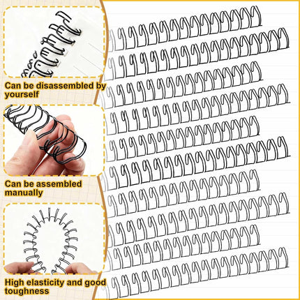 MorningRo 100 Pcs Metal Double Loop Binding Wires 5/8 Bulk Cinch Binding Wires Double Spiral Ring Coil Black Colors Twin Spines Combs 21 Holes 2: 1 Pitch Cinch Coil Machine Wire