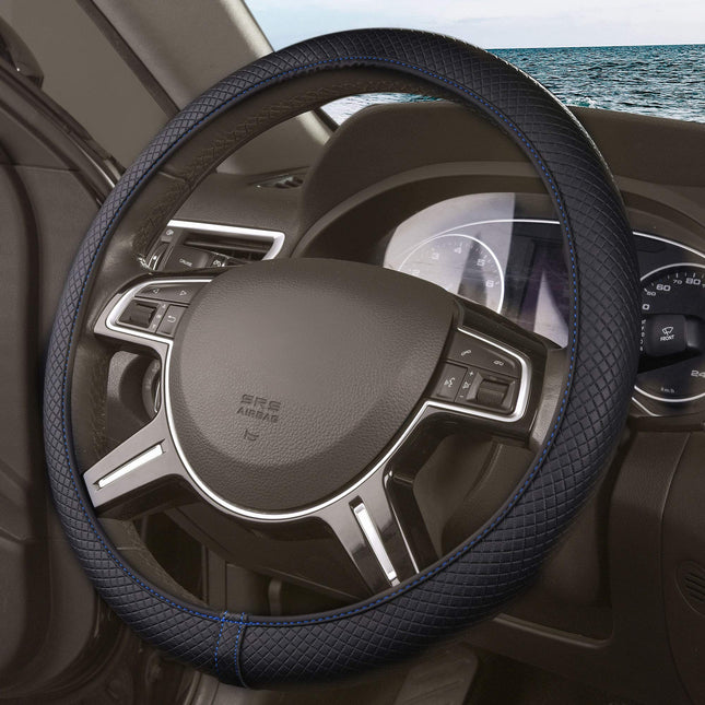 FH Group FH2020BLUE Leatherette Dual Material Silicone Anti-Slip Ultimate Protection Flexible Steering Wheel Cover Universal Fit for Most Cars, Trucks, SUVs, and Vans