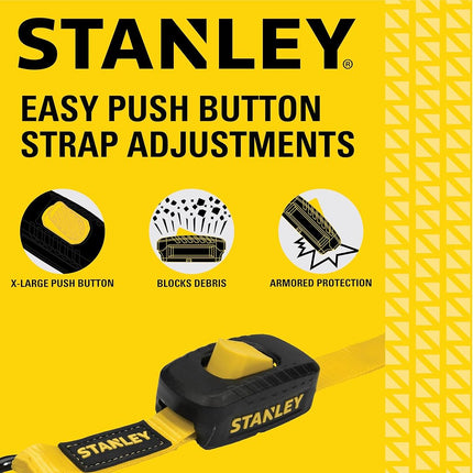 STANLEY S2002 Black/Yellow 1" x 10' Enclosed Cam-buckle Tie Down Straps - 400 lb Safe Working Load / 1,200 lb Break Strength, 4 Pack