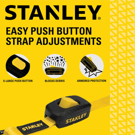 STANLEY S2002 Black/Yellow 1" x 10' Enclosed Cam-buckle Tie Down Straps - 400 lb Safe Working Load / 1,200 lb Break Strength, 4 Pack