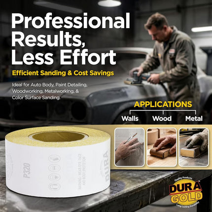 Dura-Gold - Premium - 240 Grit Gold - Longboard Continuous Roll 20 Yards Long by 2-3/4" Wide PSA Self Adhesive Stickyback Longboard Sandpaper for Automotive and Woodworking
