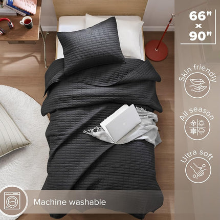 Comfort Spaces All Season, Lightweight, Coverlet Bedspread Bedding, Matching Shams, Microfiber, Black, Twin/Twin XL(66"x90")