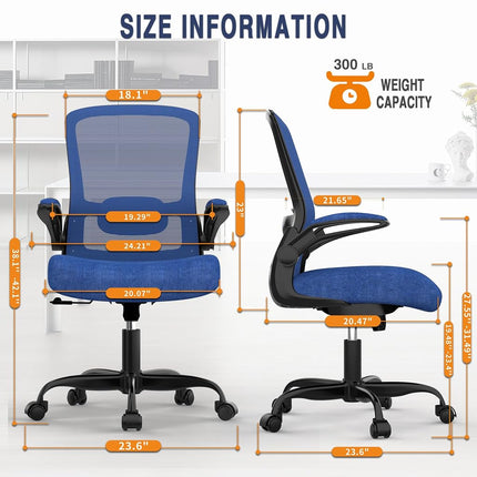 Office Chair, Ergonomic Desk Chair with Adjustable Lumbar Support, High Back Mesh Computer Chair with Flip-up Armrests-BIFMA Passed Task Chairs (Modern, Royal Blue)
