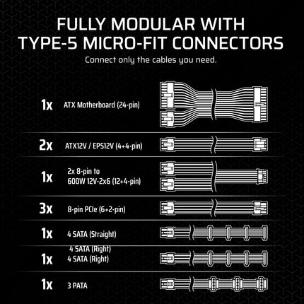 Corsair SF850 (2024) Fuente de Alimentación Silenciosa Totalmente Modular 80 Plus Platinum ATX - Preparada para PCIe 5.0 - Soporte SFX a ATX Incluido - Negra