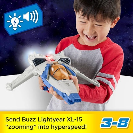 Imaginext Spaceship Toy Disney and Pixar Lightyear Lights & Sounds XL-15 with Buzz Lightyear Figure for Preschool Kids Ages 3+ Years, HGT26