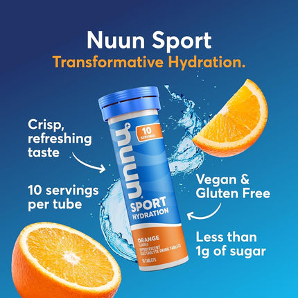 Nuun Sport: Electrolyte-Rich Sports Drink Tablets, Orange, Box of 8 Tubes (80 servings), Sports Drink for Replenishment of Essential Electrolytes Lost Through Sweat