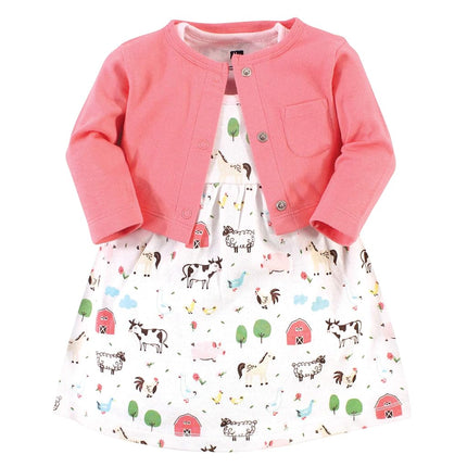 Conjunto de Vestido y Cárdigan de Algodón Hudson Baby para Bebés Niñas, Animales de Granja, 4T