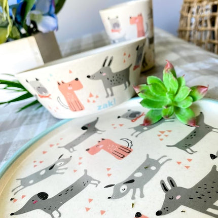 Zak Designs Kids Dinnerware Set 3 Pieces, Durable and Sustainable Melamine Bamboo Plate, Bowl, and Tumbler are Perfect for Dinner Time with Family (Dog)