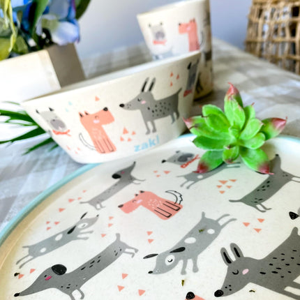Zak Designs Kids Dinnerware Set 3 Pieces, Durable and Sustainable Melamine Bamboo Plate, Bowl, and Tumbler are Perfect for Dinner Time with Family (Dog)
