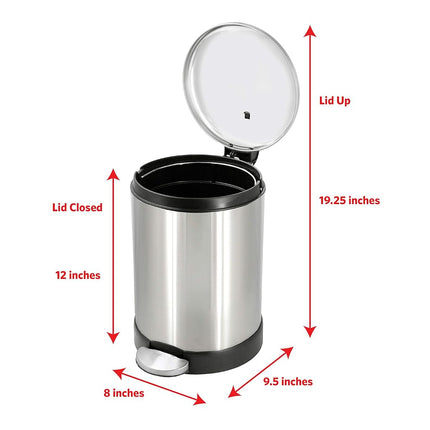 Glad Small Trash Can, 1.2 Gallon | Round Stainless Steel Garbage Bin with Soft Close Lid & Step Foot Pedal | Metal Waste Basket with Removable Inner Bucket, Stainless