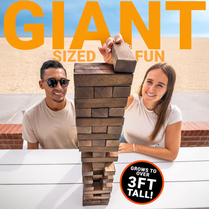 GoSports Torre Oscilante Grande con Acabado Oscuro y Reglas Adicionales | Comienza en 45.7 cm y Crece a Más de 91.4 cm | Hecha de Bloques Premium Teñidos de Marrón