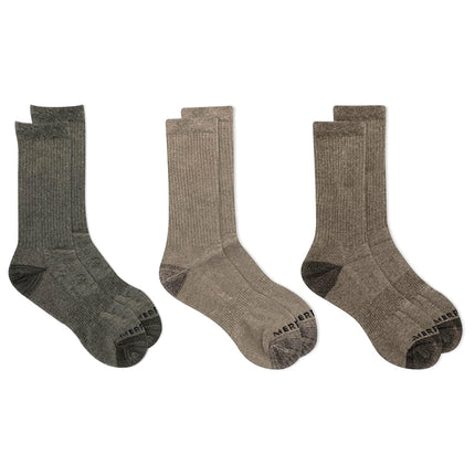 Merrell Unisex's Men's and Women's Wool Everyday Hiking Socks-3 Pairs-Cushioned Moisture Wicking Casual, Crew-Olive Assorted, Small-Medium (Pack of 3)
