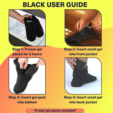 Chaussettes de cryothérapie Relief Genius avec packs de gel glacé réutilisables – Soulagement des entorses, douleurs musculaires, contusions, gonflements, œdèmes, chimiothérapie, arthrite, pieds post-partum (Noir, Large)