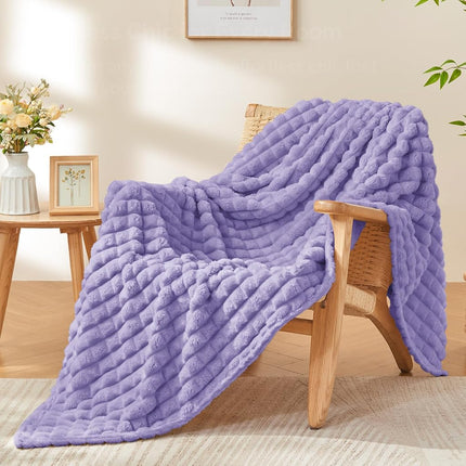 BEDELITE 3D Checked Lavender Fleece Twin Throw Bla