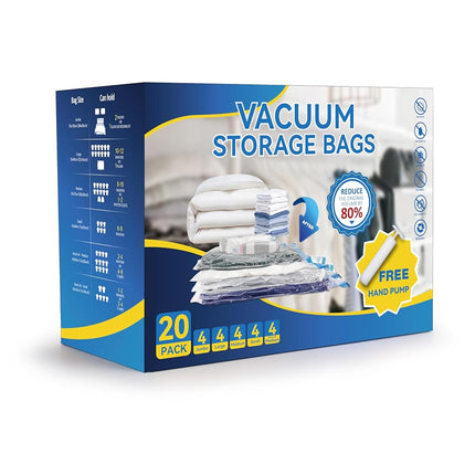Simple Deluxe 20 Pack Vacuum Storage Bags (4 Jumbo/4 Large/4 Medium/4 Small/4 Roll M) Space Saver Bags, Vacuum Seal Bags with Hand Pump for Comforters, Blankets, Bedding, Pillows and Clothes