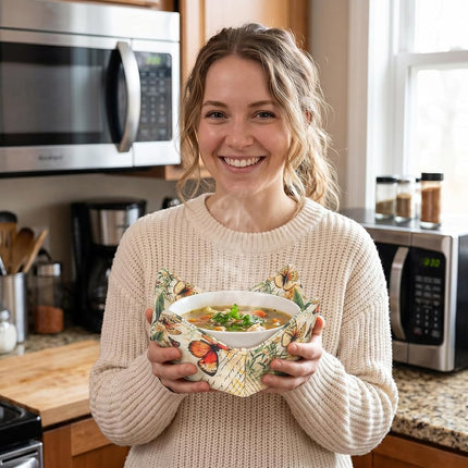 ROGITU Cotton Microwavable Bowl Cozy, Microwave-Safe Hot Bowl Holders, Soup bowl Cozy Hot Pads (C1)