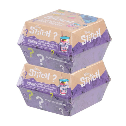 Disney Stitch Blind Mini Figures 2-Pack, 2-inch Collectible Figurines and 2 Reusable Burger Boxes, Kids Toys for Ages 3 Up