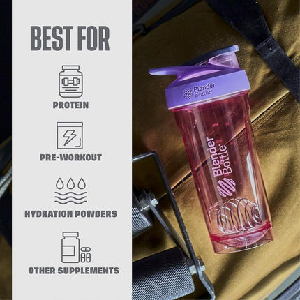 Bouteille de sport BlenderBottle avec fouet en spirale, 828 ml, violet – Shakes protéinés et hydratation pour athlètes et passionnés de fitness, mélange facile, durable et légère, couvercle verrouillable