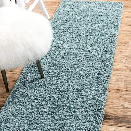 Unique Loom Solo Solid Shag Collection Modern Plush Light Slate Blue Runner (3' x 10')
