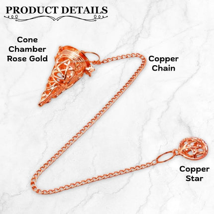 Amazing Gemstone Healing Metal Pendulums for Divination, Rose Gold Cone Chamber Steel Copper Pendulum High Energy Pendulo de Bronce Pendulos de Mesa MP122