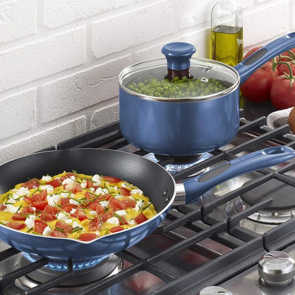 T-fal B037SE64 B037SE Excite ProGlide Batterie de cuisine antiadhésive avec indicateur de chaleur Thermo-Spot, compatible lave-vaisselle et four, 14 pièces, bleue