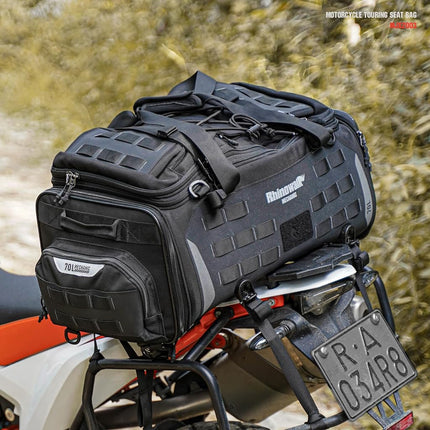 Rhinowalk - 70L MOLLE MOLLE System Sissy Bar Sissy Bar Sissy Waterproof Motorcycle Rear Bag - Black