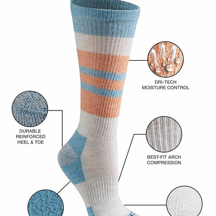 Dickies Women's Dri-tech Fashion Moisture Control Crew Socks, Available in S-XL (5, 6, 12 Pairs), Oatmeal Assorted (6 Pairs), L