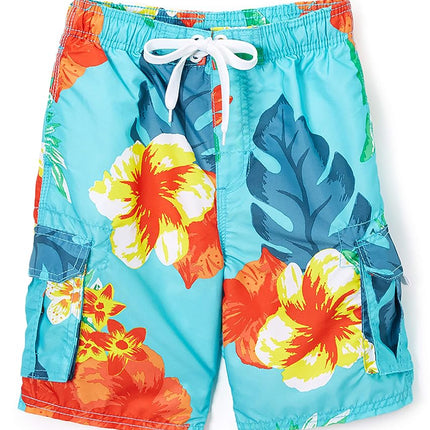 Kanu Surf Little Boys' Papagayo Floral Swim Trunk, Aqua, Medium (5/6)
