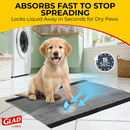 Glad for Pets JUMBO-SIZE Charcoal Puppy Pads | Black Training Pads That Absorb & Neutralize Urine Instantly | New & Improved Quality Dog Training Pads, 200 Count