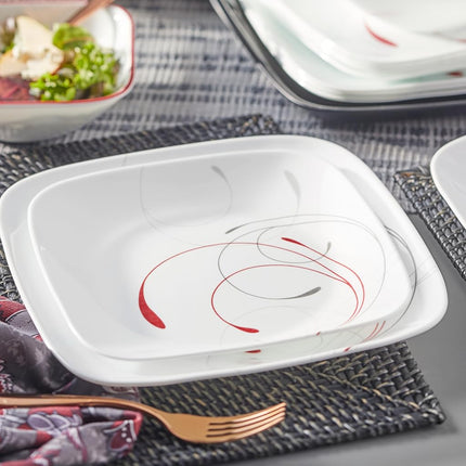 Corelle Vitrelle 18-Piece Service for 6 Dinnerware Set, Triple Layer Glass, Chip Resistant, Lightweight Square Plates and Bowls, Splendor