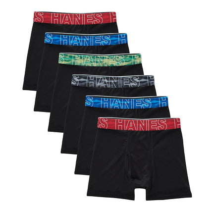 Hanes Boys Tween Boxer Brief, Performance X-Temp Mesh Stretch Underwear, 6-Pack, Black - 6 Pack, Medium