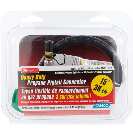 Camco 15" Pigtail Propane Hose Connector, Connects Propane Cylinder to a RV or Trailer Propane Regulator, Provides Thermal Protection and Excess Flow Protection (59065)