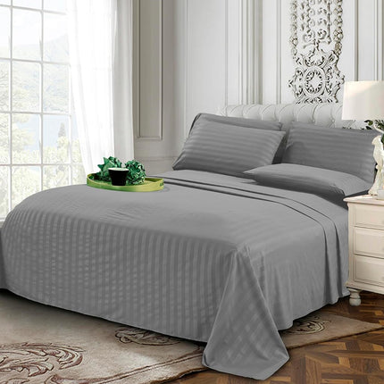 Elegant Comfort Luxury Soft Bed Sheets Dobby Stripe 1500 Premium Hotel Quality Microfiber Softness Wrinkle and Fade Resistant (6-Piece) Bedding Set, King, Stripe Platinum Grey