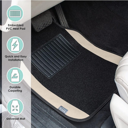 FH Group F14407BEIGE Universal Fit Premium Carpet Beige Automotive Floor Mats fits most Cars, SUVs, and Trucks with Driver Heel Pad, Full Set