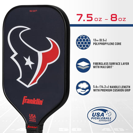 Franklin Sports NFL Houston Texans Pickleball Paddle - Official NFL Team Pickleball Paddle - USAPA Approved Premium Quality - Authentic Team Logos