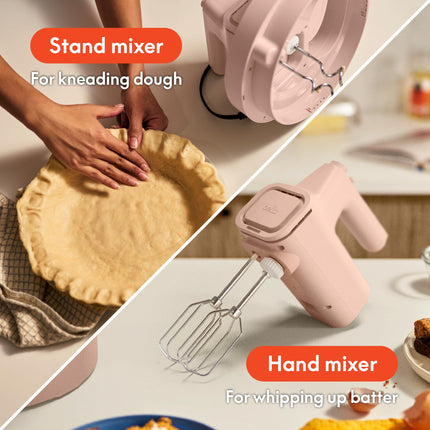 bella 3.5 Qt Hand Blender & Stand Mixer, 2 in 1 Electric Mixer with Bowl, Dough Hook, Whisk & Egg Beater, Multifunctional Handheld Blender & Mixer for Baking, 200 Watt, Blossom