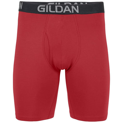 Gildan Men's Cotton Stretch Boxer Brief, Multipack, Blue Cove/Hawaiian Blue/Heather Red Mark (4-Pack, Long Leg), XL (Pack of 4)