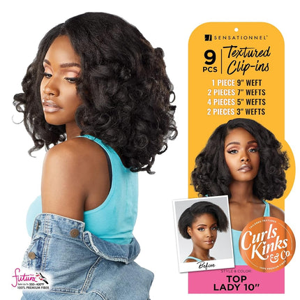 Sensationnel Curls Kinks and co Clip in - Top Lady 10 pouces mèches à clipser texturées, paquet de 9 pièces, ajoute du volume, style protecteur - Curls Kinks and Co Top Lady 10 pouces (1B OFFBLACK)