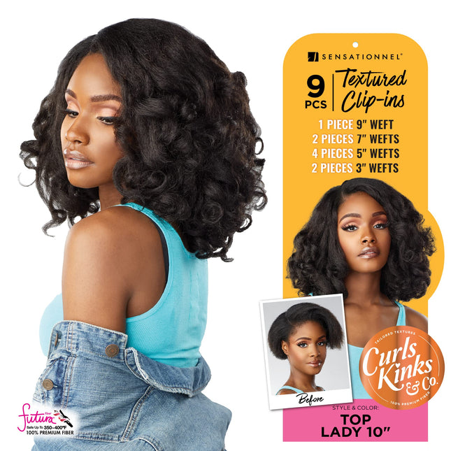 Sensationnel Curls Kinks and co Clip in - Top Lady 10 pouces mèches à clipser texturées, paquet de 9 pièces, ajoute du volume, style protecteur - Curls Kinks and Co Top Lady 10 pouces (1B OFFBLACK)