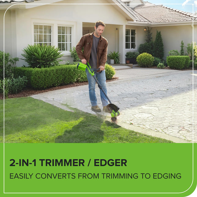 Greenworks 40V 13" 2-in-1 Cordless Trimmer/Edger w/ 20 Blades, Heavy Duty for Thick Weeds/Brush, Edges Fence/Sidewalk, Gas-Free Lightweight, Battery and Charger Not Included