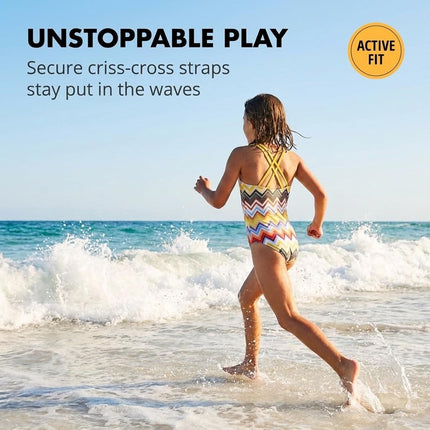 Kanu Surf Girls' Reese UPF 50+ Beach Sport Criss-Cross One Piece Swimsuit, Nina Yellow Multi, 14