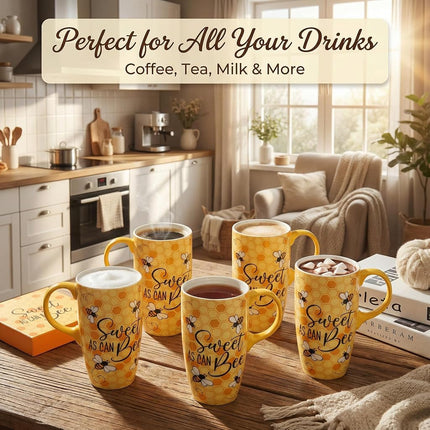 Topadorn Bumble Bee Ceramic Travel Mug with Lid, 17oz Coffee Mug with Handle, Microwave & Dishwasher Safe, Gift Box Included, Nature Lover Gift