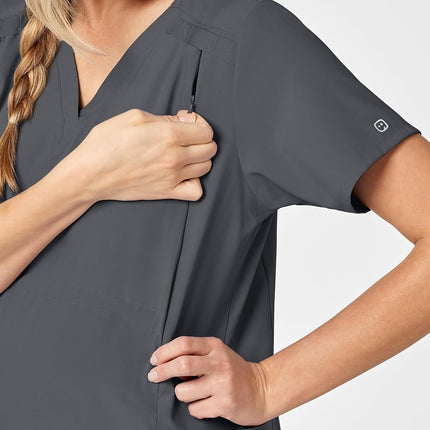 WonderWink Women's Maternity V-Neck Top, Pewter, Small
