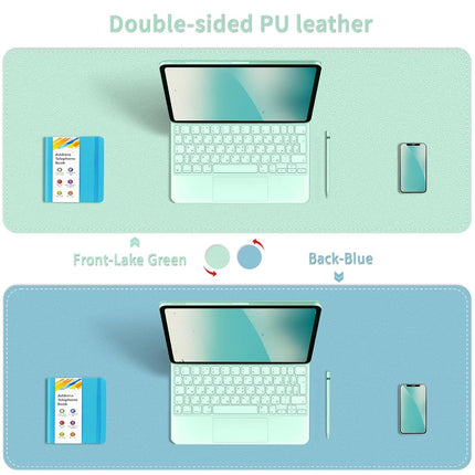 Dual Sided Desk Pad, Large Desk Mat, Waterproof Desk Blotter Protector Mouse Pad, PU Leather Desk Pad Large for Keyboard and Mouse -120cmx 60cm, Lake Green+Blue